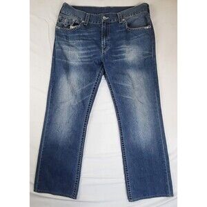 True Religion Men's Jeans Size 36X30 Blue Denim Basic Straight Leg W/Flaps